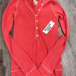 BDG Women's Red Long Sleeve Henley Top